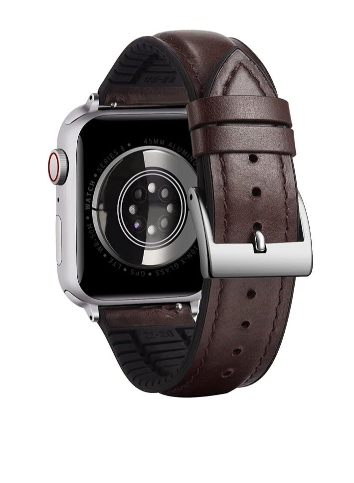 Leather Strap Compatible with Apple Watch 49mm 45mm 42mm Silicone Inner Wax Leather Strap Compatible with Apple Ultra/Ultra 2 SE SE2 Series 9/8/7/6/5/4/3/2/1 - Image 2
