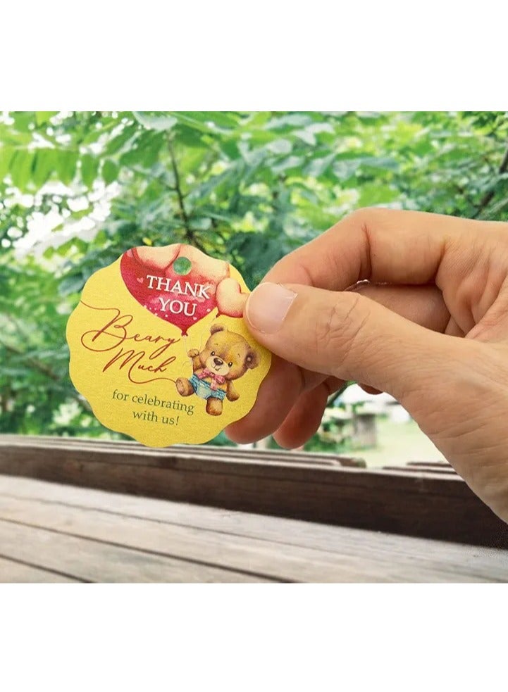 50pcs Adorable Thank You Beary Much Gift Tags for Baby Showers or Children's Birthday Party yellow - Image 3