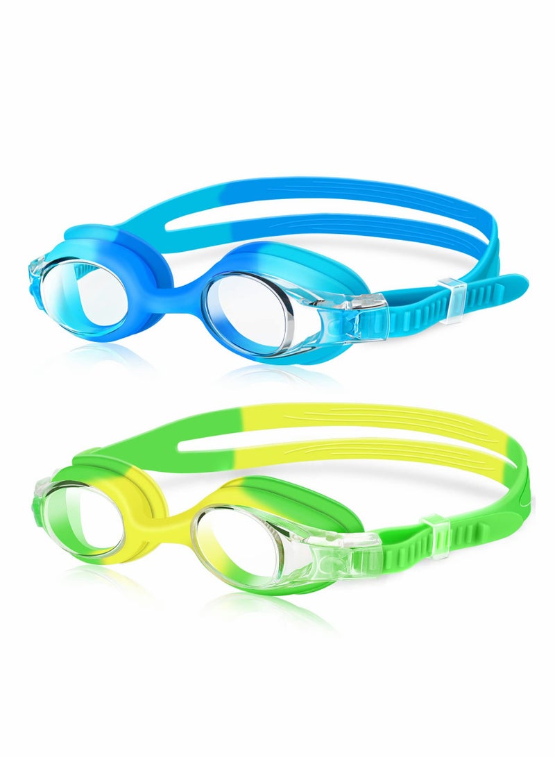 Captaintech Kids Swim Goggles for Boys and Girls, 2 Pack Adjustable Anti Fog Silicone with UV Protection, Comfortable and Waterproof for Ages 6 to 14 - Image 1
