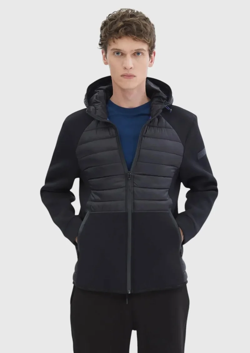 RAMSEY Black Regular Fit Hooded Denim Weaving Coat