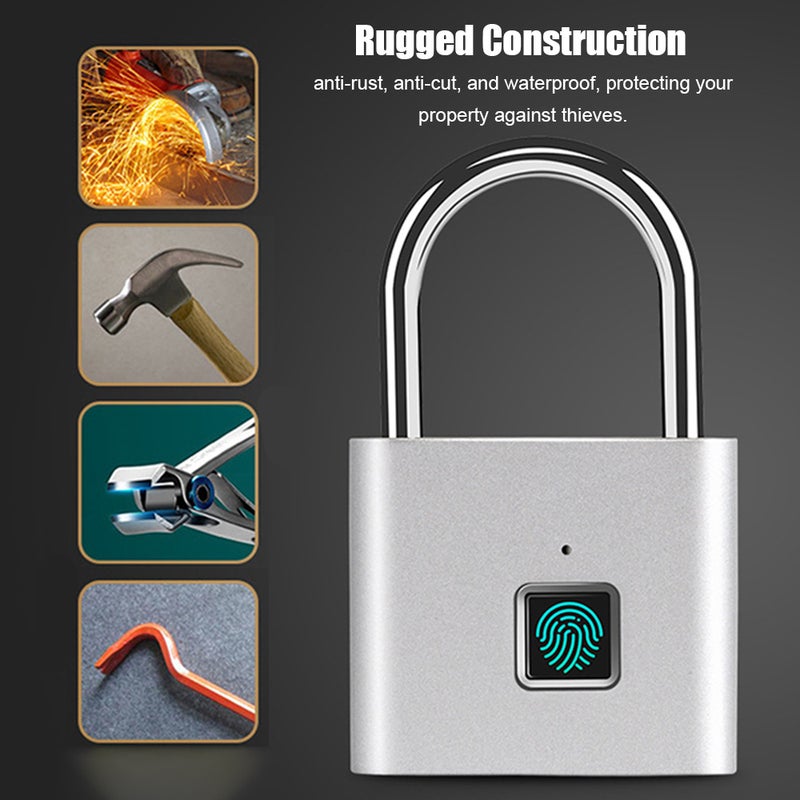 Fingerprint Padlock with USB Charging Ultra-Light Intelligent Safety Electronic Lock for Door, Drawer, Cabinet, Suitcase, Bike - Image 2