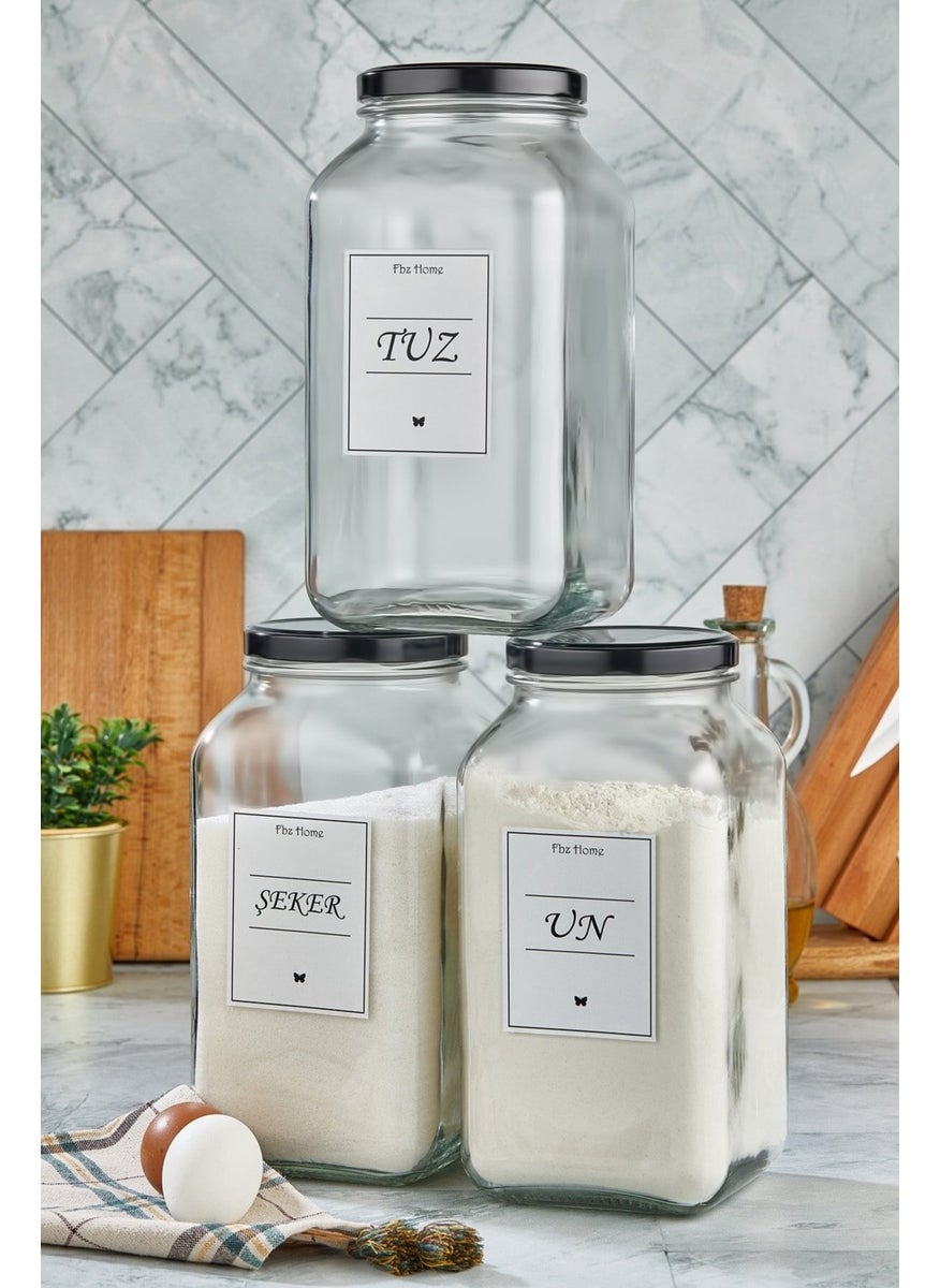 Fbz Home 3-Piece Decorative Kitchen Organizer Salt - Sugar - Flour Jar Glass Food Storage (3000CC)  - Image 1