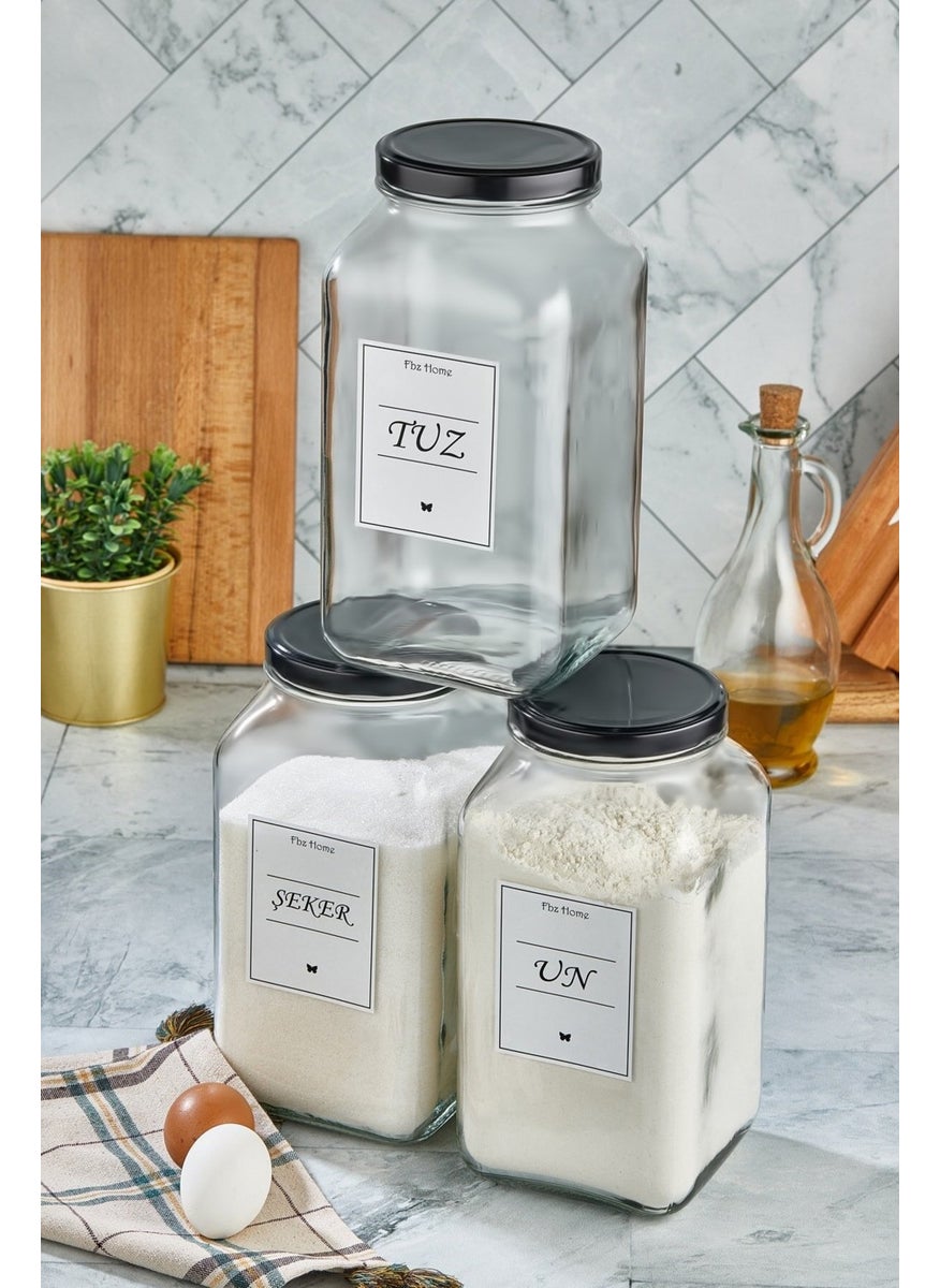 Fbz Home 3-Piece Decorative Kitchen Organizer Salt - Sugar - Flour Jar Glass Food Storage (3000CC)  - Image 2