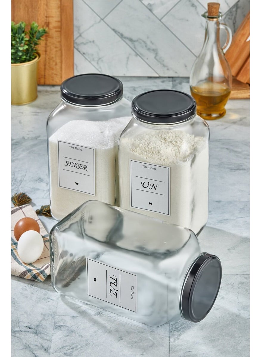 Fbz Home 3-Piece Decorative Kitchen Organizer Salt - Sugar - Flour Jar Glass Food Storage (3000CC)  - Image 3