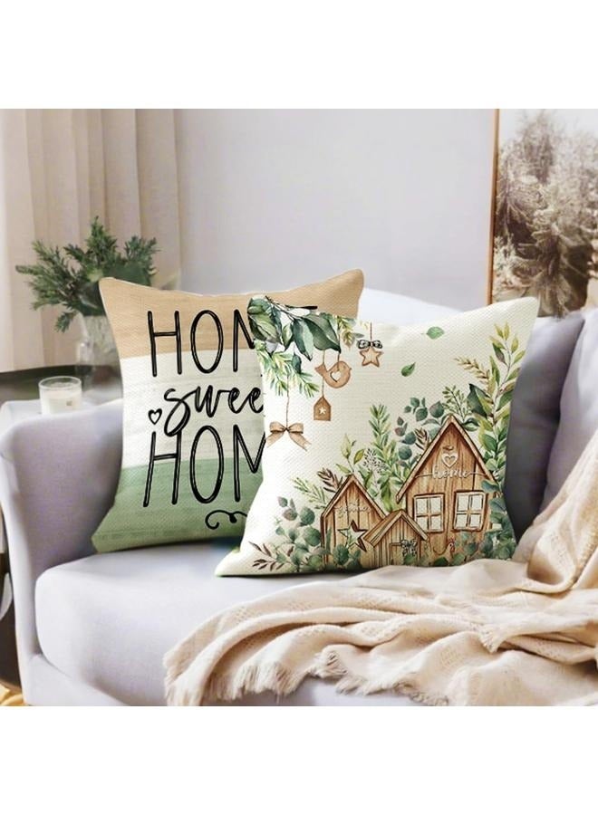 Generic Farmhouse Spring Throw Pillows 18x18 Pillow Cover Set of 4, Colorful Plaid Bless Our Sweet Home Cottage Springtime Seasonal Decorations - Image 2