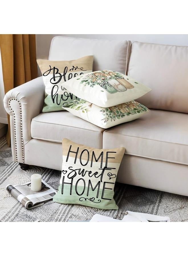 Generic Farmhouse Spring Throw Pillows 18x18 Pillow Cover Set of 4, Colorful Plaid Bless Our Sweet Home Cottage Springtime Seasonal Decorations - Image 4