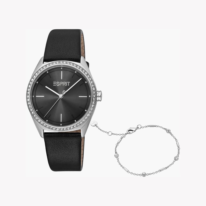 ESPRIT Women's Black Leather Watch, Black Dial|ES1L289L0115 - Image 1