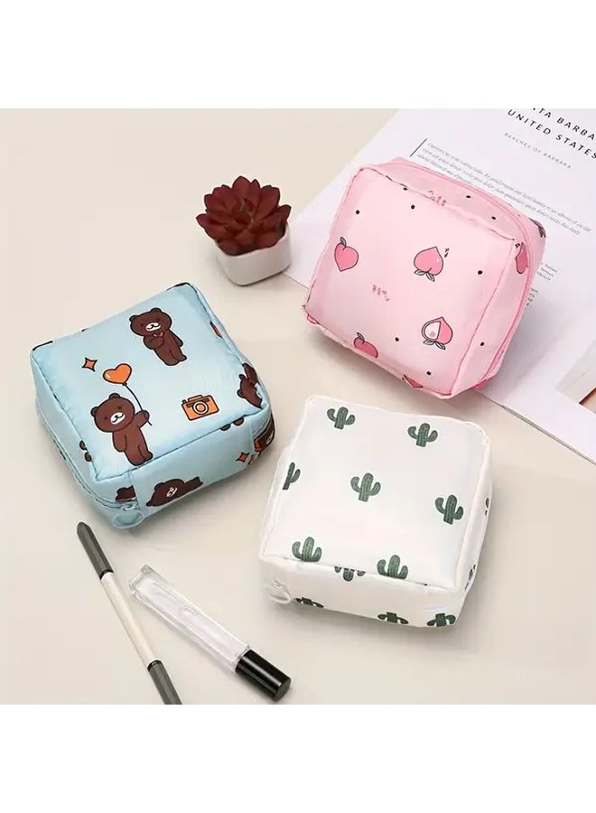 Cute Cartoon Sanitary Pad Organizer Bag Blue Bear Model Large Capacity Portable Travel Pouch Floral And Animal Print Designs Durable Fabric Cosmetic Storage For Women And Men Compact Stylish For Daily Use Or Trips - Image 5