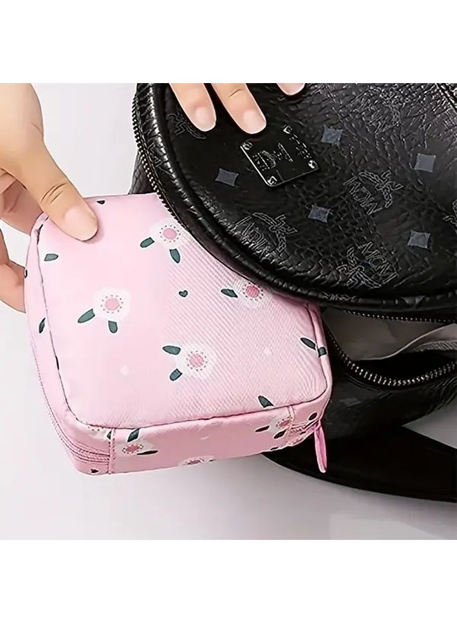 Cute Cartoon Sanitary Pad Organizer Bag Blue Bear Model Large Capacity Portable Travel Pouch Floral And Animal Print Designs Durable Fabric Cosmetic Storage For Women And Men Compact Stylish For Daily Use Or Trips - Image 3