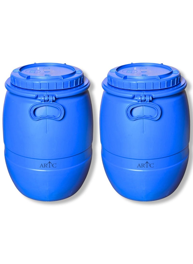 ARTC 2-Pieces 20L Premium HDPE Blue Plastic Storage Barrel Jerrycan Storage Container with Double Lid & Handle | Heavy Duty Airtight Leakproof Food Grade & Chemical Safe Drum for Perfume Oil Oud Food Water Chemical Liquid Dry Goods | Pure High-Quality Material Reusable Industrial Container for Shipping Companies Factories Shops Warehouses - Image 1