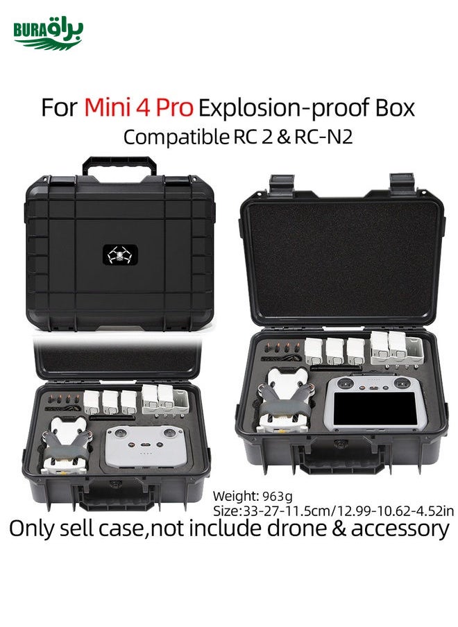BURAQ - For DJI Mini 4 Pro / Mini 3 Pro Drone Suitcase Explosion-proof Box Compatible with RC & RC 2, RC-N1 & RC-N2(Black) - Image 1
