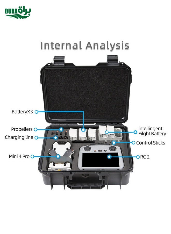 BURAQ - For DJI Mini 4 Pro / Mini 3 Pro Drone Suitcase Explosion-proof Box Compatible with RC & RC 2, RC-N1 & RC-N2(Black) - Image 1