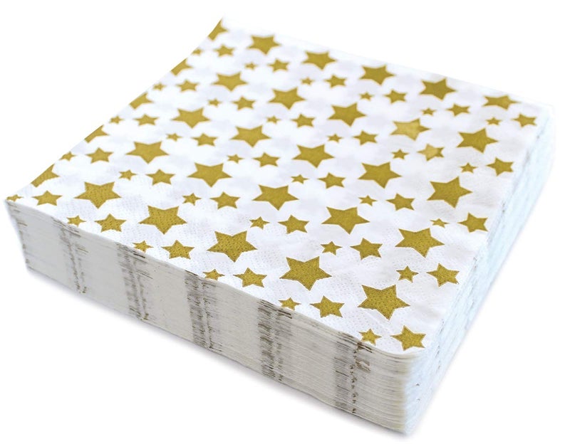 OLYPHAN Gold Star Luncheon Napkins Paper Decorative Print 6.5 Inch Napkin Disposable for Lunch Party  Dinner Buffet  Wedding & Birthday Parties & New Years Eve Celebration Decoration 40 Count - Image 1