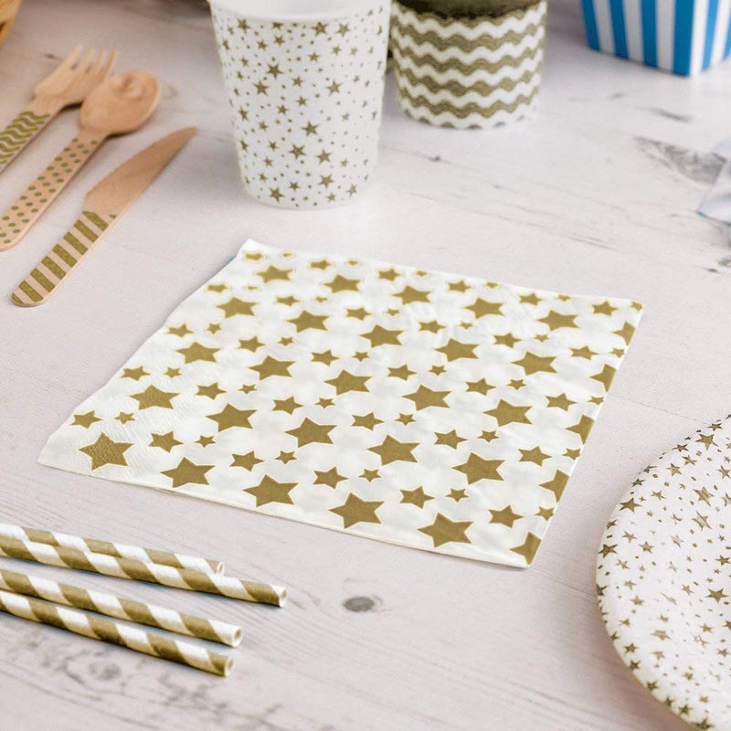 OLYPHAN Gold Star Luncheon Napkins Paper Decorative Print 6.5 Inch Napkin Disposable for Lunch Party  Dinner Buffet  Wedding & Birthday Parties & New Years Eve Celebration Decoration 40 Count - Image 4
