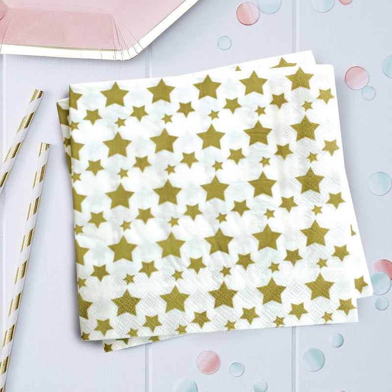 OLYPHAN Gold Star Luncheon Napkins Paper Decorative Print 6.5 Inch Napkin Disposable for Lunch Party  Dinner Buffet  Wedding & Birthday Parties & New Years Eve Celebration Decoration 40 Count - Image 3