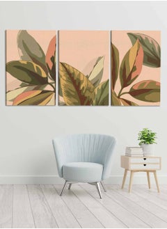 LOWHA Set Of 3 Canvas Wall Arts Stretched Over Wooden Frame with Abstract Floral Plants Paintings  - Image 3