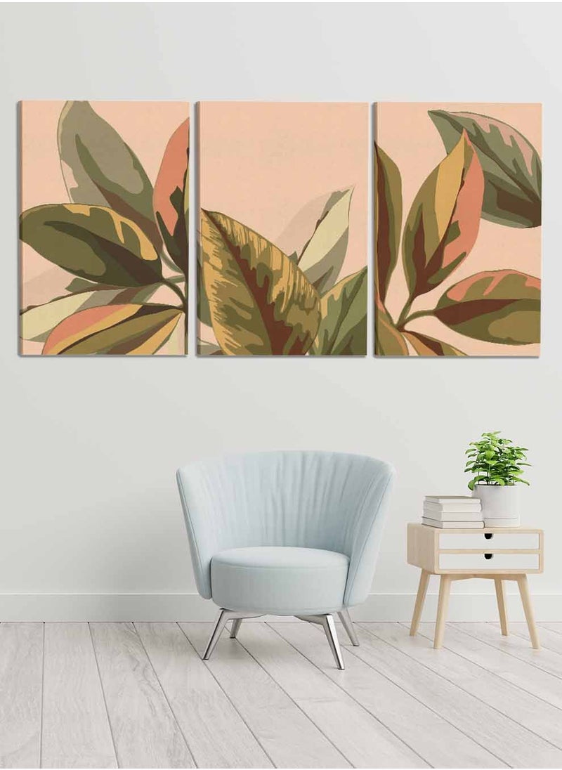 LOWHA - Set Of 3 Canvas Wall Arts Stretched Over Wooden Frame with Abstract Floral Plants Paintings - Image 1