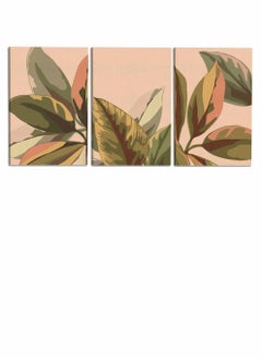 LOWHA Set Of 3 Canvas Wall Arts Stretched Over Wooden Frame with Abstract Floral Plants Paintings  - Image 4