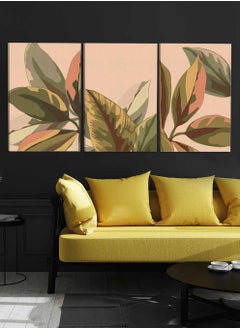 LOWHA Set Of 3 Canvas Wall Arts Stretched Over Wooden Frame with Abstract Floral Plants Paintings  - Image 1