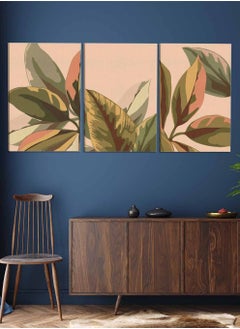 LOWHA Set Of 3 Canvas Wall Arts Stretched Over Wooden Frame with Abstract Floral Plants Paintings  - Image 2