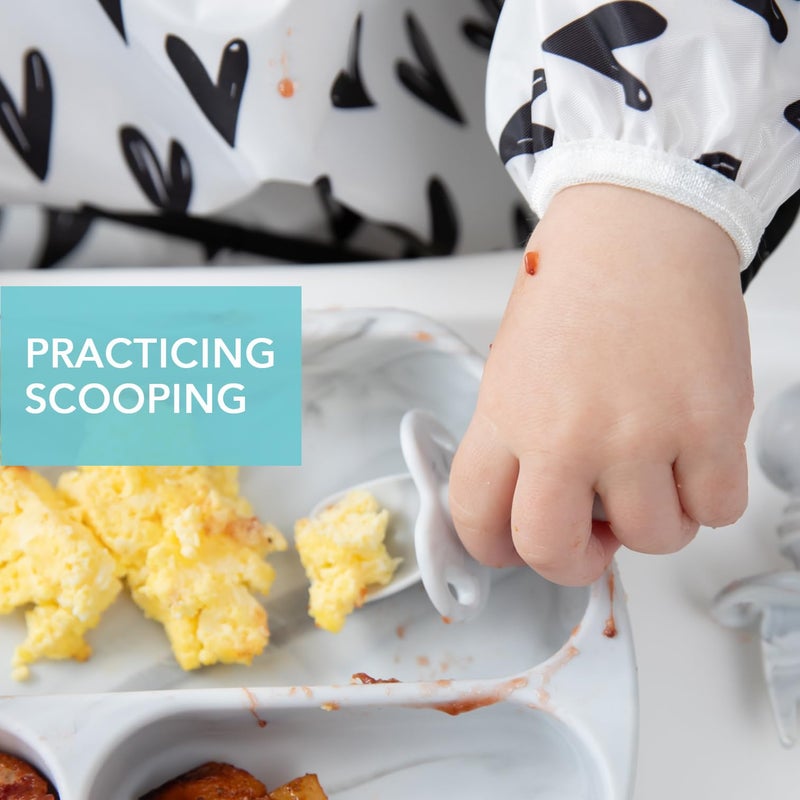 Bumkins Baby Utensils Set, Chewtensils Silicone Spoons for Dipping, Self-Feeding, Baby Led Weaning, Trainer Learning, First Stage Eating, Soft Practice Fork and Spoon, Babies 6 Months, Marble - Image 2