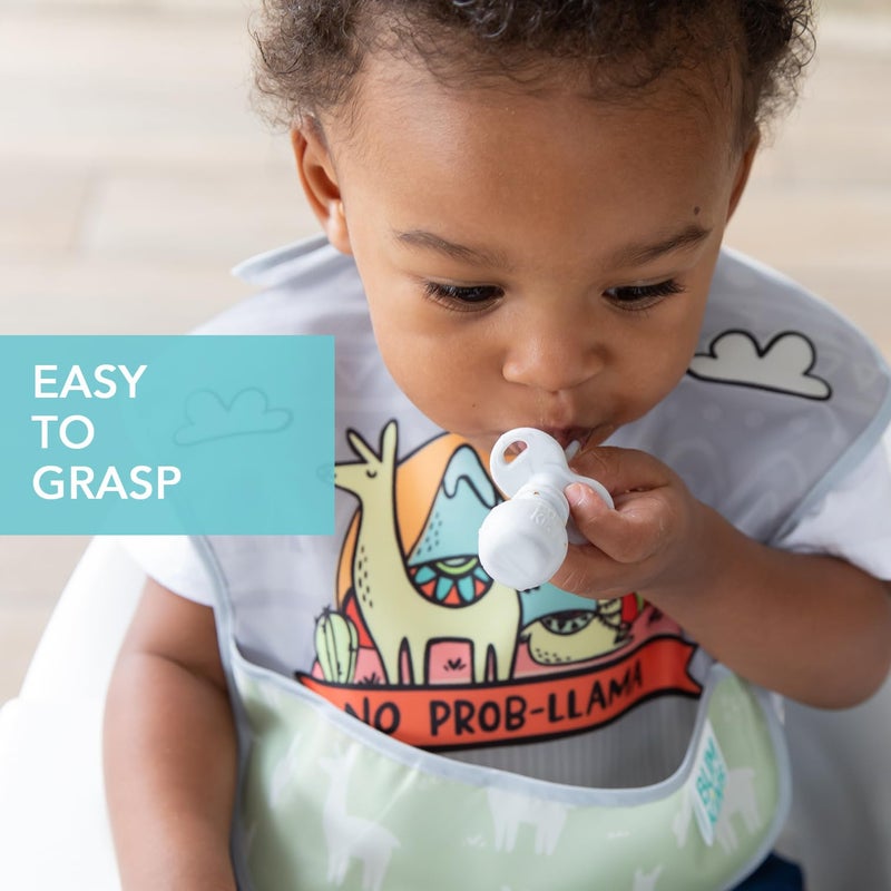 Bumkins Baby Utensils Set, Chewtensils Silicone Spoons for Dipping, Self-Feeding, Baby Led Weaning, Trainer Learning, First Stage Eating, Soft Practice Fork and Spoon, Babies 6 Months, Marble - Image 3