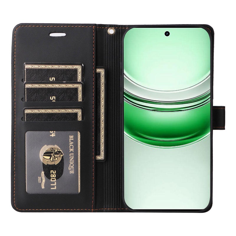 إيروريكس جراب هاتف جلدي مزود بستة فتحات للبطاقات مع حبل لهاتف Realme C75 / 14x Global (أسود) - Image 4