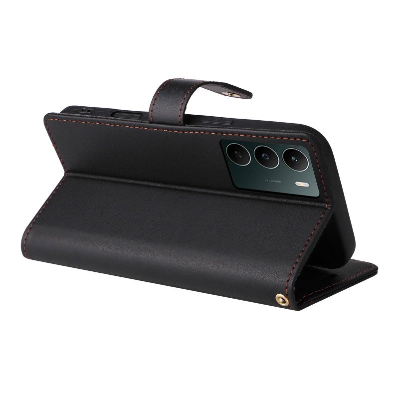 إيروريكس جراب هاتف جلدي مزود بستة فتحات للبطاقات مع حبل لهاتف Realme C75 / 14x Global (أسود) - Image 5