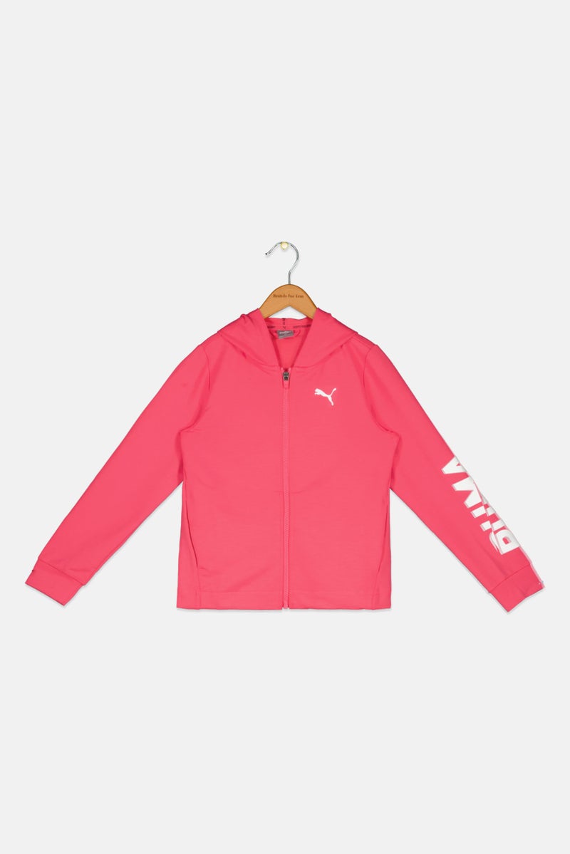 PUMA Kids Girl Sportswear Fit Brand Logo Hooded Sweatshirt, Pink  - Image 1