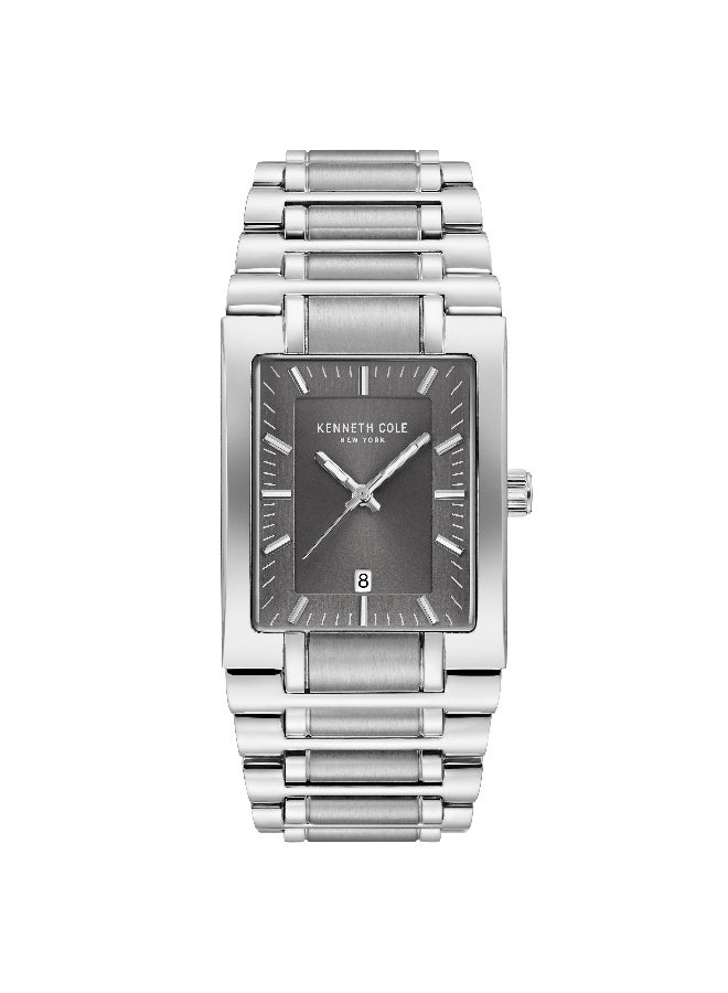 Kenneth Cole New York ساعة أنالوج للرجال بقرص رمادي كلاسيكي حديث بحزام من الفولاذ المقاوم للصدأ الفضي - 32.5 مم - Image 1