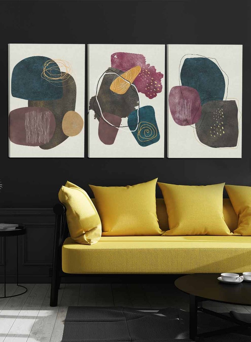 لوحة طقم من ٣ لوحات كانفاس على إطار خشبي، تصميم تجريدي منوع، للمنزل، غرفة المعيشة، المكتب، الديكور - Image 1