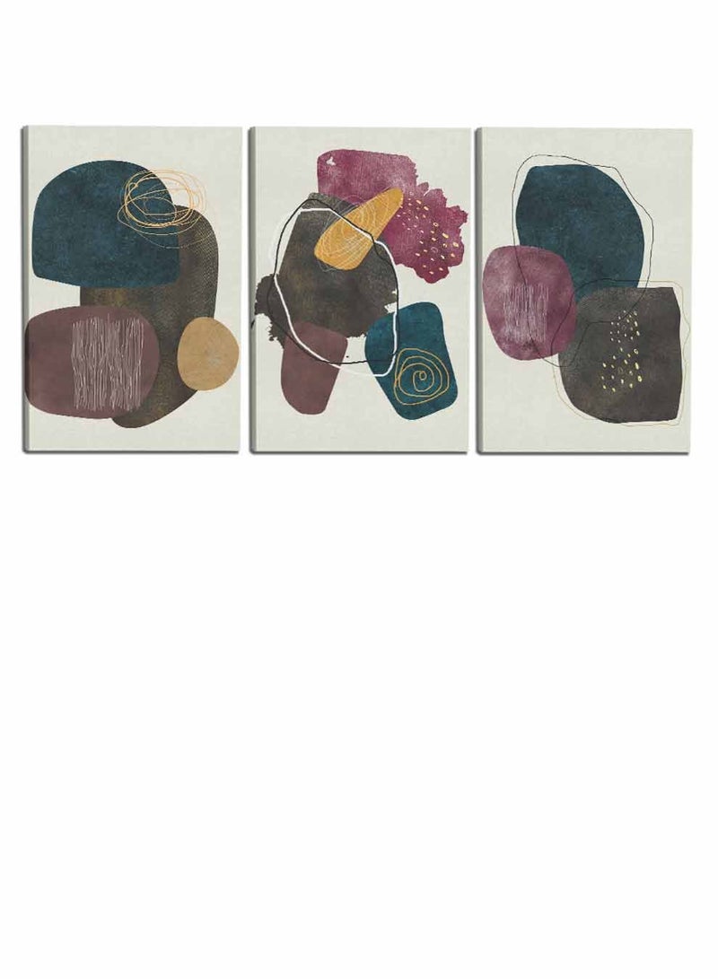 لوحة طقم من ٣ لوحات كانفاس على إطار خشبي، تصميم تجريدي منوع، للمنزل، غرفة المعيشة، المكتب، الديكور - Image 4