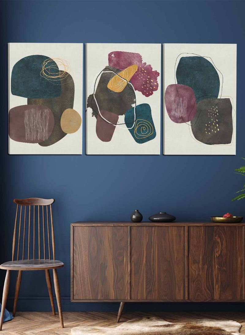 لوحة طقم من ٣ لوحات كانفاس على إطار خشبي، تصميم تجريدي منوع، للمنزل، غرفة المعيشة، المكتب، الديكور - Image 2