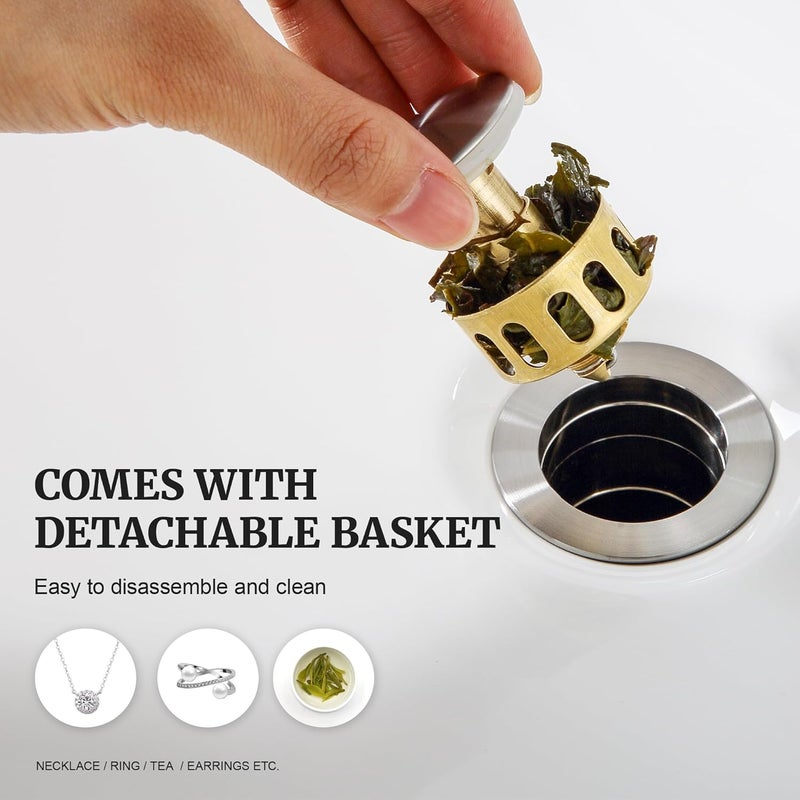 Ultimate Unicorn Pop up Sink Drain Stopper for Bathroom Vessel Vanity Sink Art Basin Brushed Nickel, Small Cap Without Overflow, Metal Pop-up Drain Strainer with Detachable Basket Stopper - Image 4
