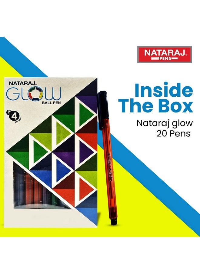 NATARAJ - 621 Glow Ball Pen, Comfortable Grip, Non-Fading Ink, Smooth Writing, Quick-Drying, Acid-Free, Hexagonal Shape For Better Grip, Fun Writing, Blue Pen (Pack Of 20) - Image 1