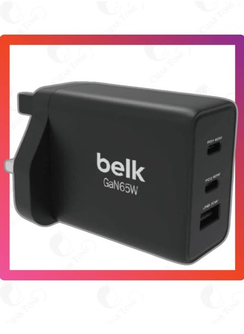 شاحن حائط فائق السرعة 65 وات مزود بثلاثة منافذ PD (2 × 65 وات + 1 × 30 وات USB) | محول شحن سريع مع IC ذكي | حماية من الجهد الزائد والتيار الزائد والدائرة القصيرة ودرجة الحرارة والتسرب الكهربائي