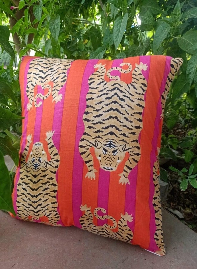 INDACORIFY Beautiful Tiger Print Cushion Cover Throw Decorative Cotton Pillow Case Indian Block Printed Cushion Covers Home Decor Sofa Pillows - Image 2
