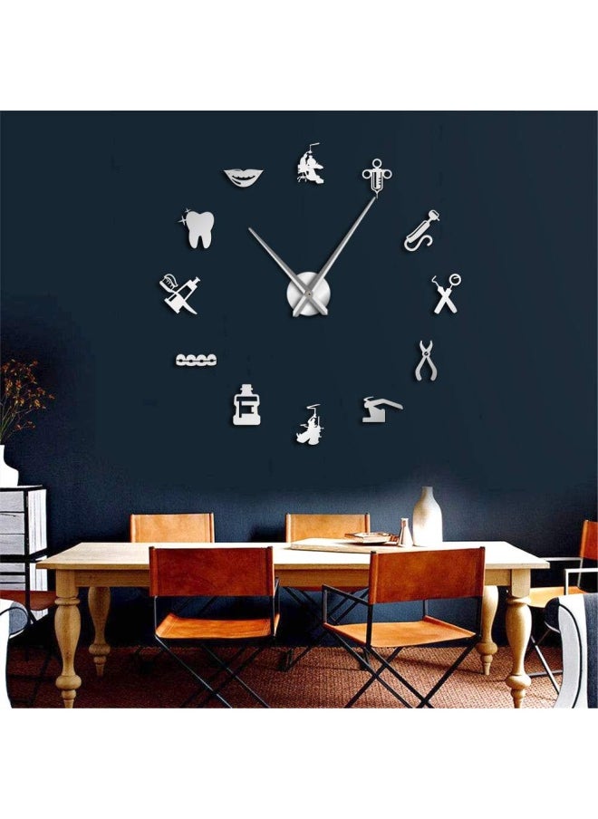 Generic - The Geeky Days  Dentist Sign Giant Diy Large Wall Clock With Mirror Effect Wall Art Home D Cor Frameless Big Time Clock Watch Silver - Image 1
