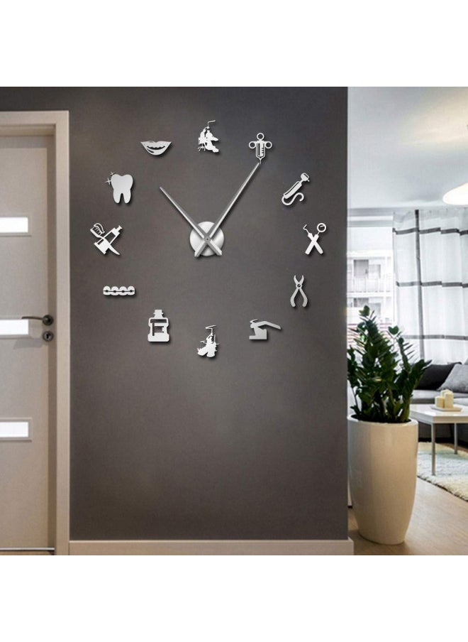 Generic - The Geeky Days  Dentist Sign Giant Diy Large Wall Clock With Mirror Effect Wall Art Home D Cor Frameless Big Time Clock Watch Silver - Image 1