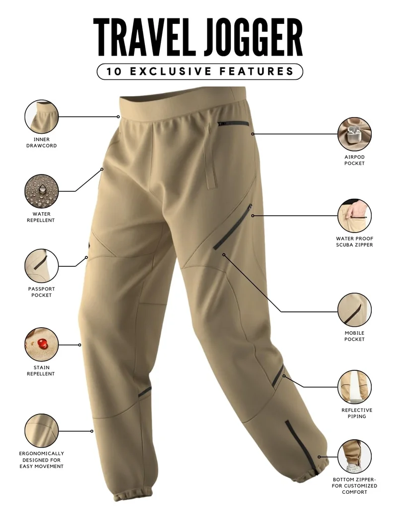 نوبيرو بنطلون رياضي رجالي بيج بقصة واسعة للملابس التنقل