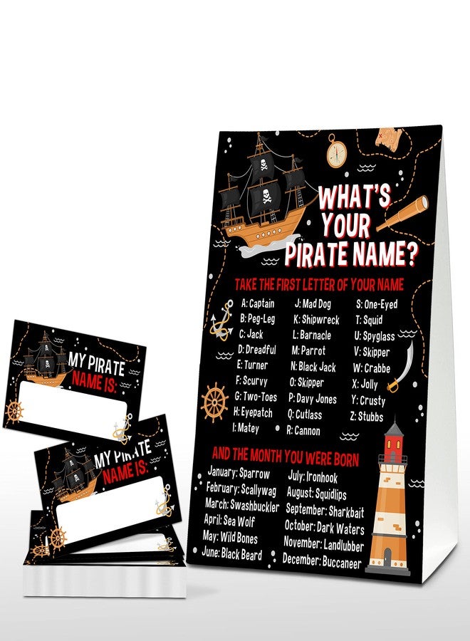 Foosproea What's Your Pirate Name Game - Vintage Pirate Birthday Party Games for Boys - Family School Classroom Activity - 1 Standing Sign and 30 Stickers - Kids Pirate Party Supplies Decorations(15) - Image 1