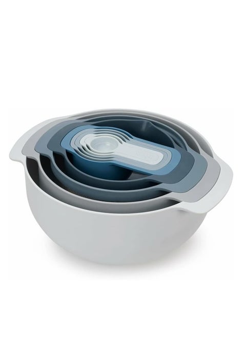 Joseph Joseph Edition Nesting Set with Mixing Bowls, Measuring Cups, Sieve, Colander, 9-Piece, Sky, JJ-40101