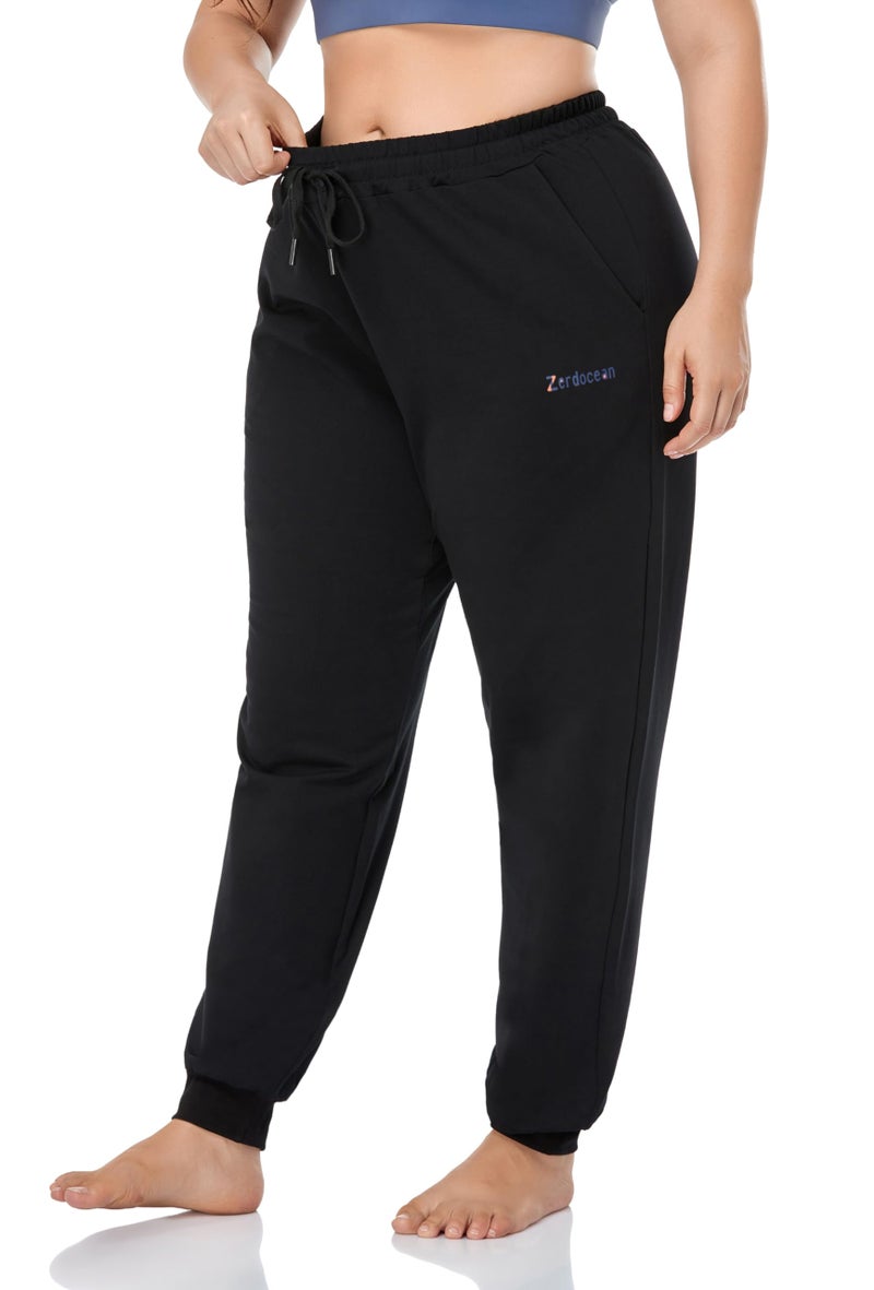 ZERDOCEAN Women's Plus Size Joggers Pants Active Sweatpants Tapered Workout Lounge Pants Pockets Black 2X - Image 3