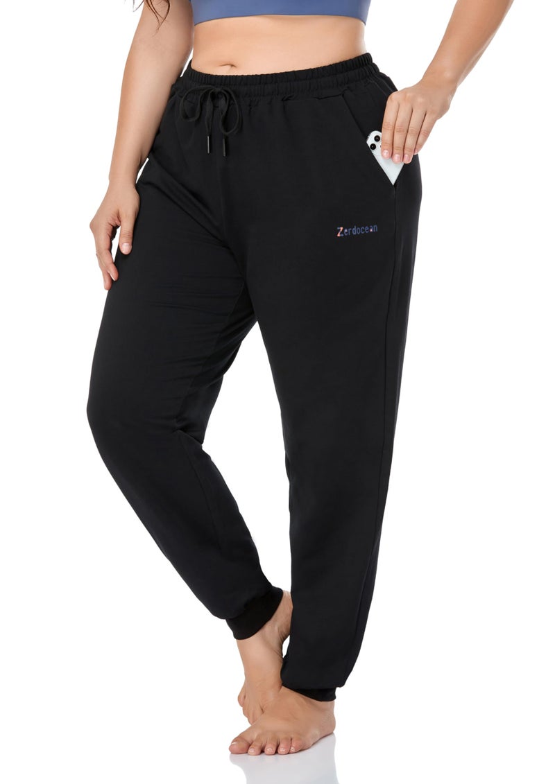 ZERDOCEAN Women's Plus Size Joggers Pants Active Sweatpants Tapered Workout Lounge Pants Pockets Black 2X - Image 2