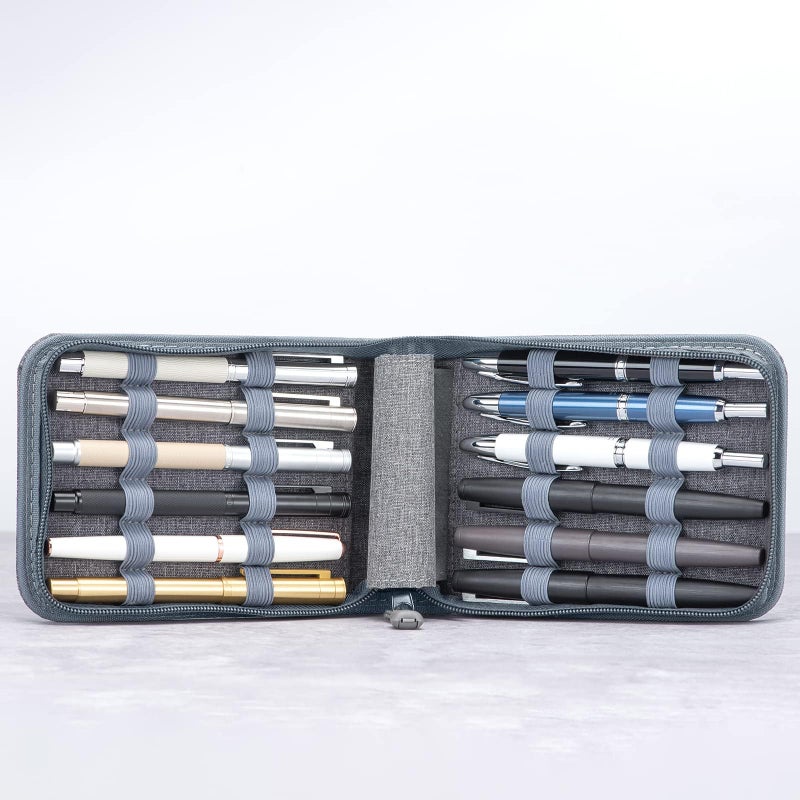 Lanxivi 12 Fountain Pen Case, Rollerball Pen Case Gray Color, Waterproof Canvas Pen Display Holder Organizer Bag - Image 5