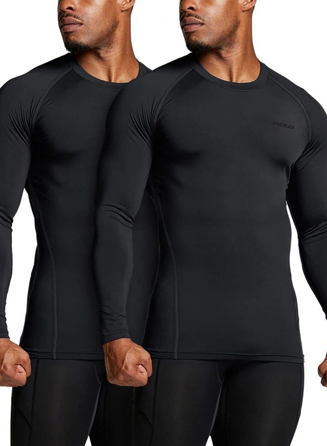 TSLA Men's Thermal Long Sleeve Compression Shirts, Athletic Base Layer Top, Winter Gear Running T-Shirt, Heat Core 2pack Black/Black, Medium - Image 2