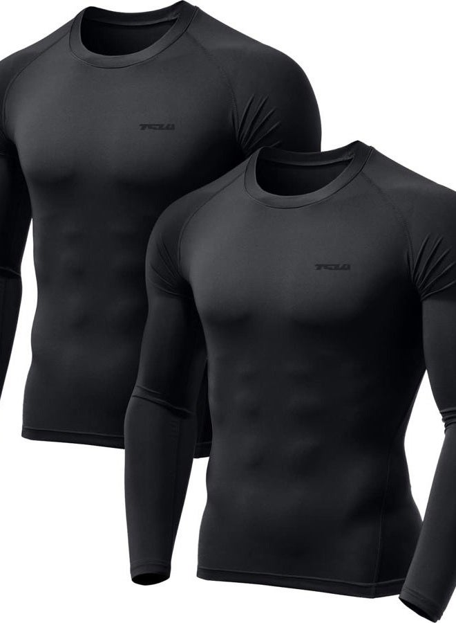 TSLA Men's Thermal Long Sleeve Compression Shirts, Athletic Base Layer Top, Winter Gear Running T-Shirt, Heat Core 2pack Black/Black, Medium - Image 1