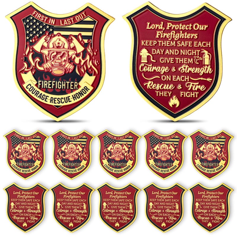 Liliaafar 10 Pcs Firefighter Challenge Coins Fireman Prayer Coin Gifts for Firefighters Rescue Department Commemorative Coins for Fireman Men Gifts - Image 3