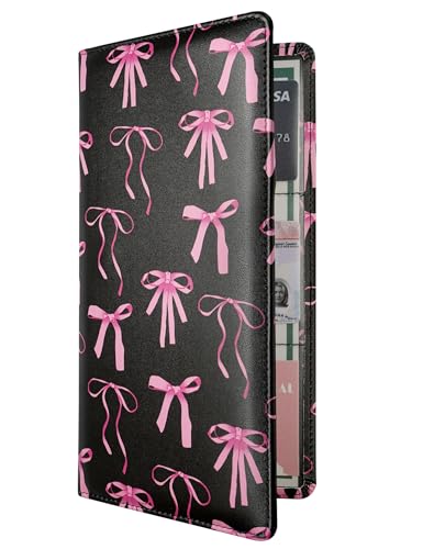 Mymazn Car Registration and Insurance Holder PU Leather Glove Box Car Organizer with Magnetic Closure Car Document Holder for Drivers License Essential Documents Pink Bow - Image 1