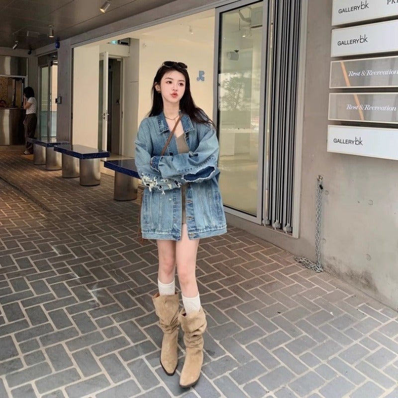 Vintage Rick Denim Coat Women'S 2024 New Design Sense Niche Loose Slim Top - Image 5